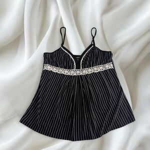 Studio Donatella black stripped lace babydoll cami tank‎ top y2k vintage grunge